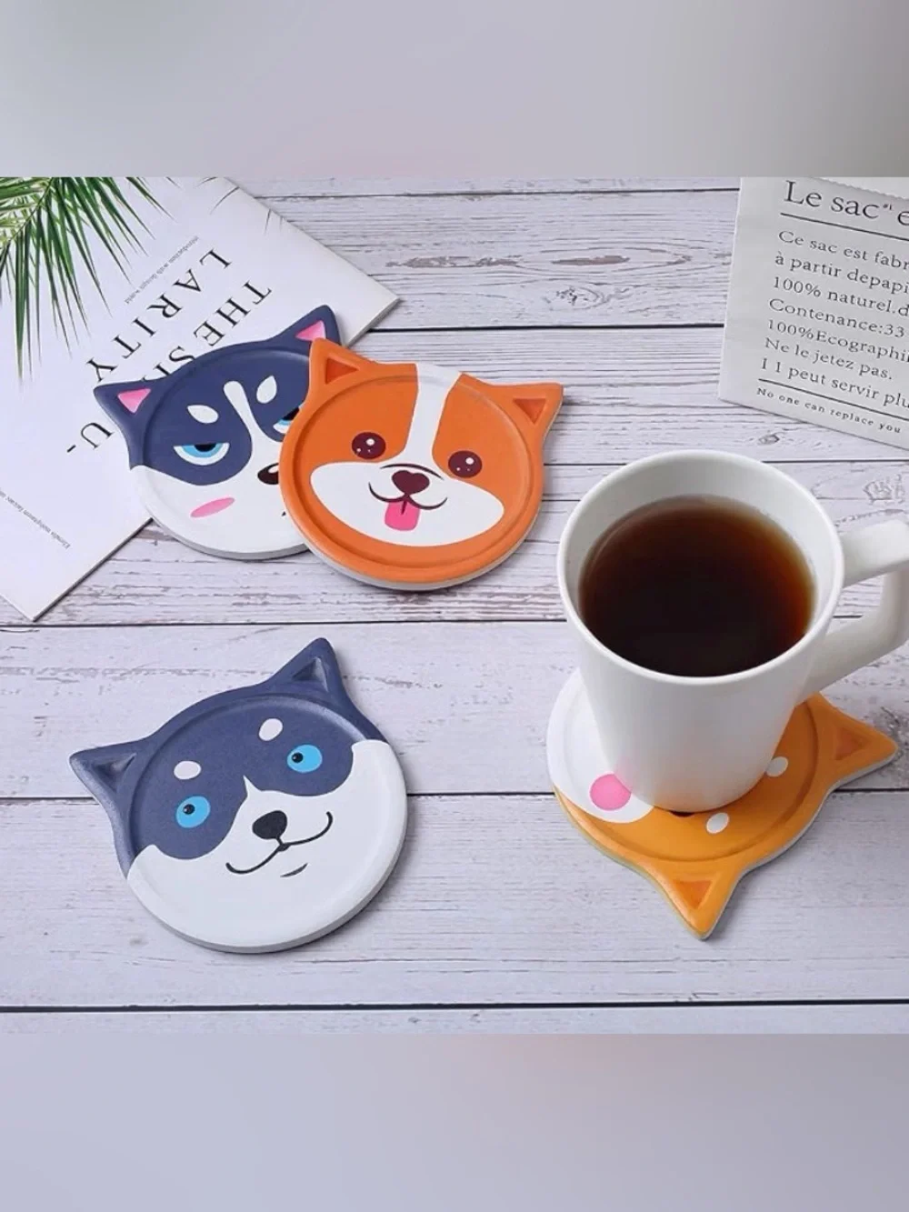 Cute Dog Face ceramic Coasters  (Set of 4)
